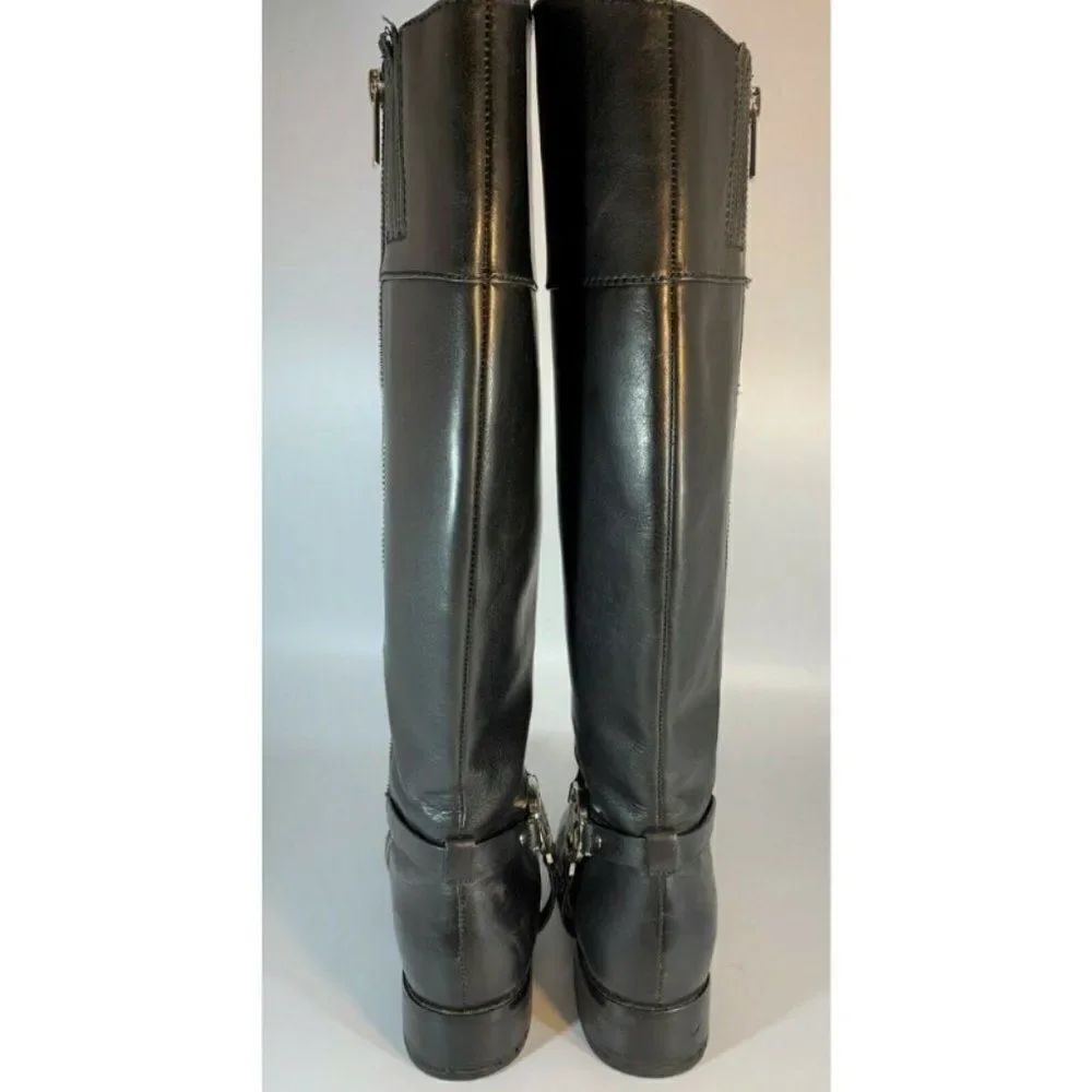 Michael Kors Women Black Leather Riding Harness Boots Knee High Size 6M